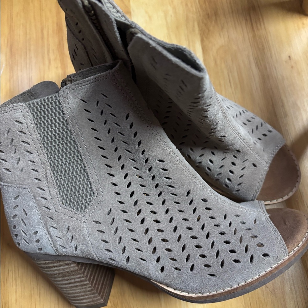 Toms Taupe Perforated Ankle Booties